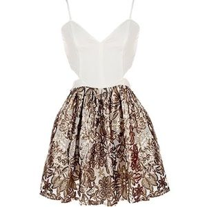 π€ LAST ONE π€ #122 Metallic Brocade Cut Out Sequin Skater Dress LARGE